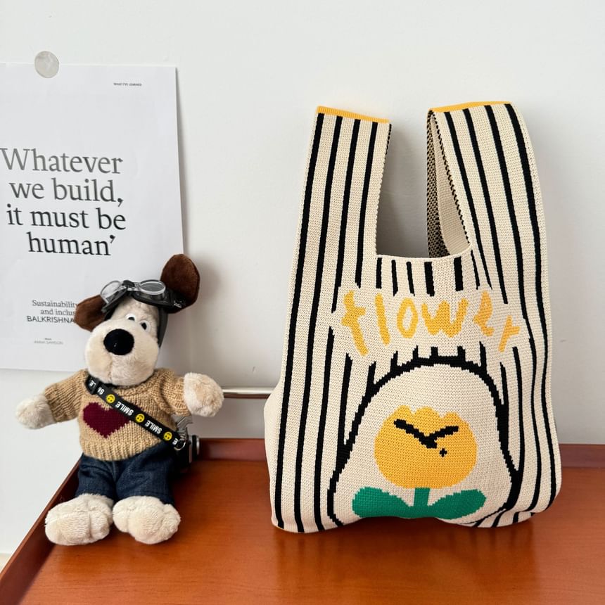 Flower Knit Tote Bag