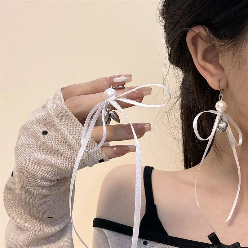Ribbon / Faux Pearl Drop Earring (Various Designs)