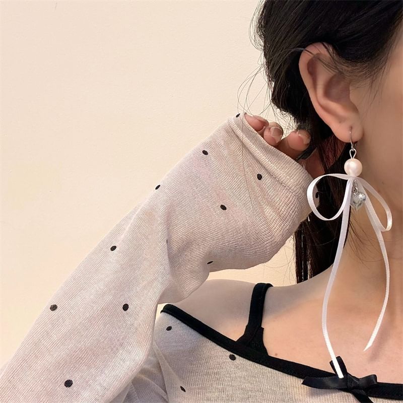 Ribbon / Faux Pearl Drop Earring (Various Designs)