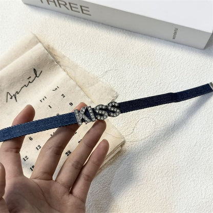 Lettering Rhinestone Denim Choker (Various Designs)