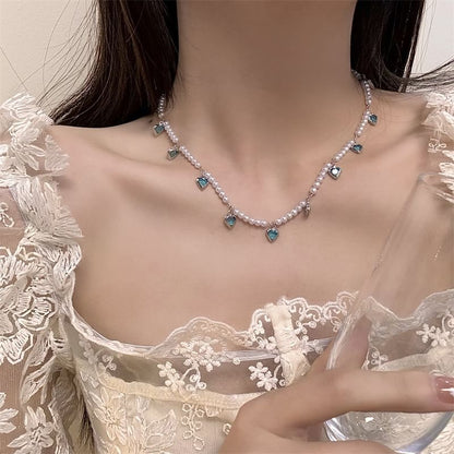 Heart Fringed Faux Pearl Choker