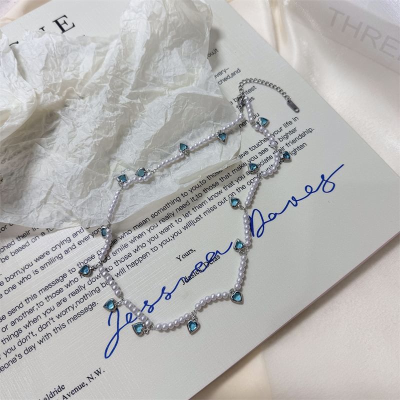 Heart Fringed Faux Pearl Choker