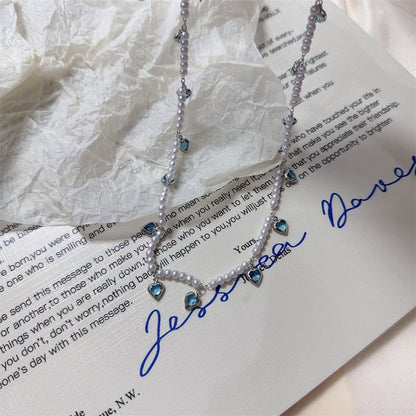 Heart Fringed Faux Pearl Choker