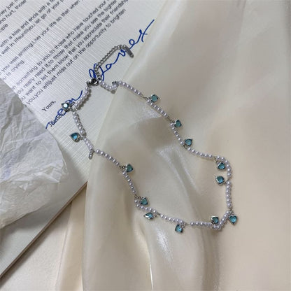 Heart Fringed Faux Pearl Choker