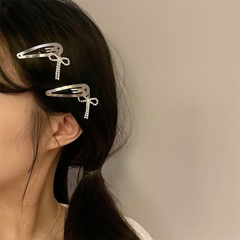 Bow Rhinestone Alloy Hair Clip