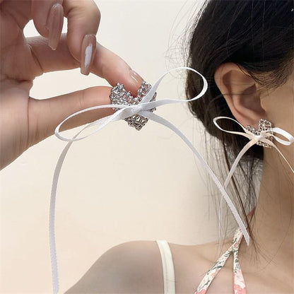 Ribbon Heart Alloy Stud Earring