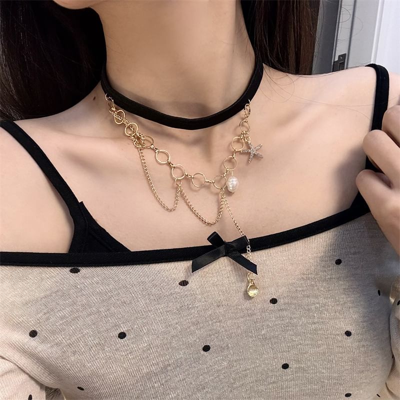 Shell Starfish Faux Pearl Layered Thigh Chain