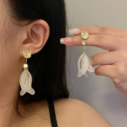 Floral Rhinestone Asymmetrical Dangle Earring