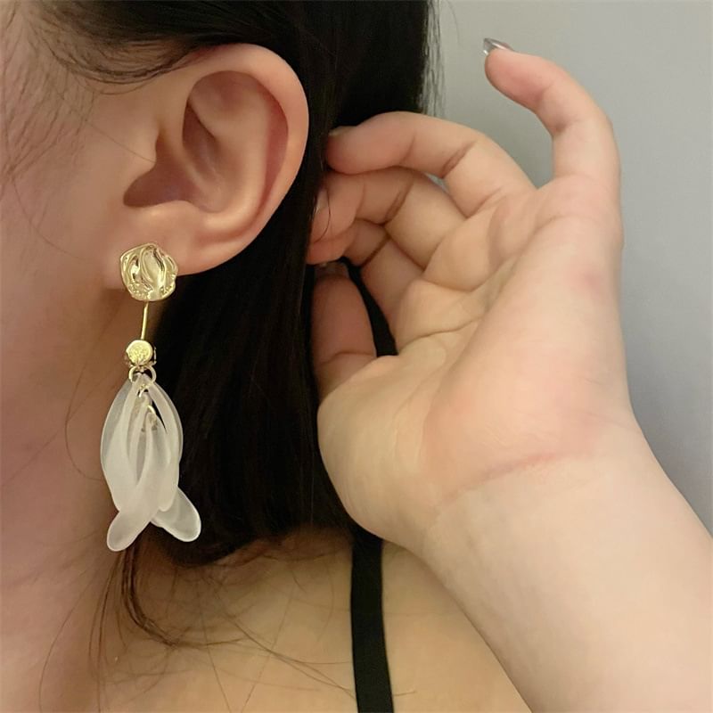 Floral Rhinestone Asymmetrical Dangle Earring