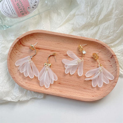 Floral Rhinestone Asymmetrical Dangle Earring