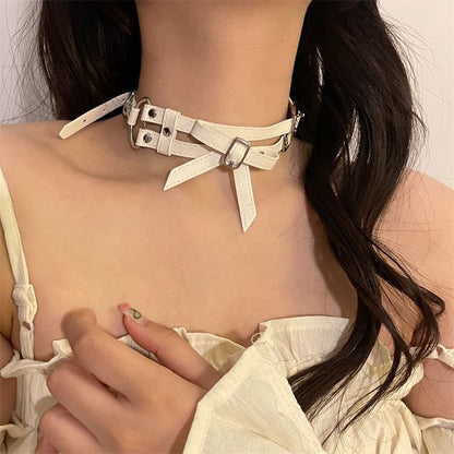 Bow Layered Faux Leather Choker