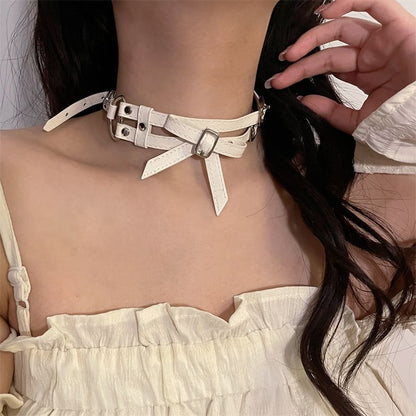 Bow Layered Faux Leather Choker