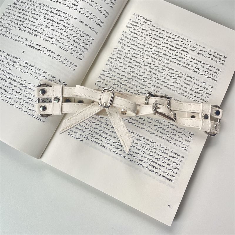 Bow Layered Faux Leather Choker