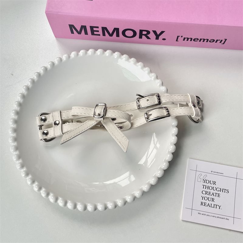 Bow Layered Faux Leather Choker