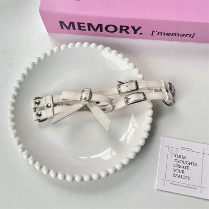 Bow Layered Faux Leather Choker