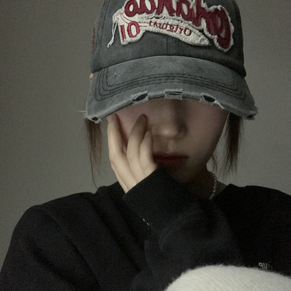 Baseball Washed Lettering Applique Cap Distressed