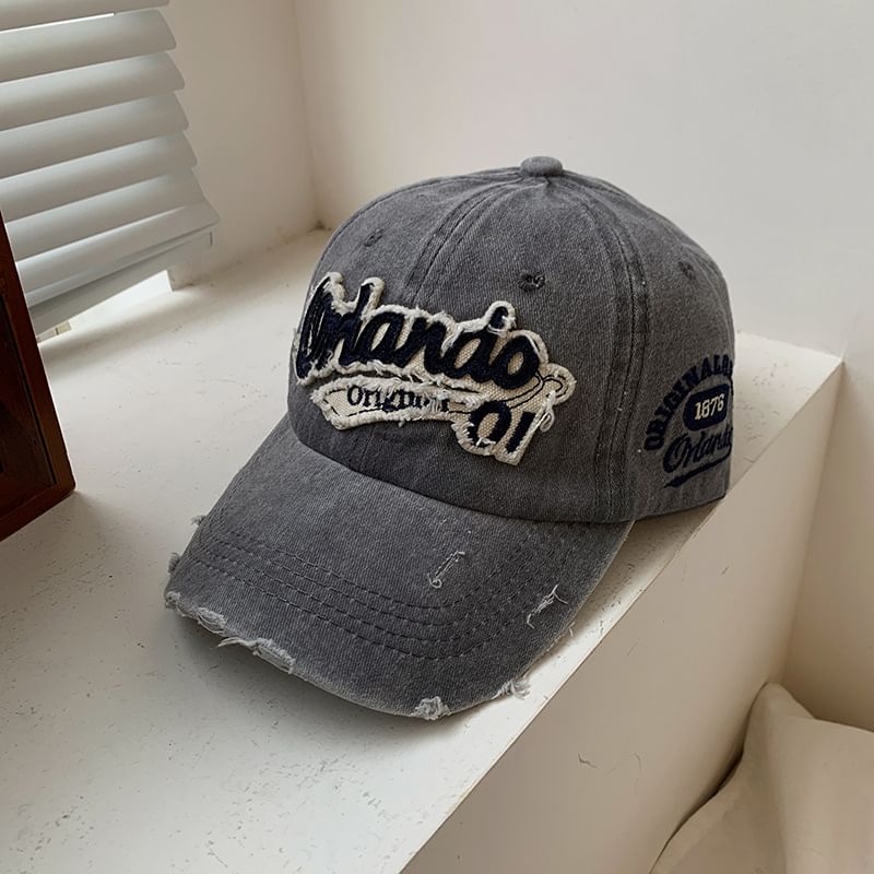 Baseball Washed Lettering Applique Cap Distressed