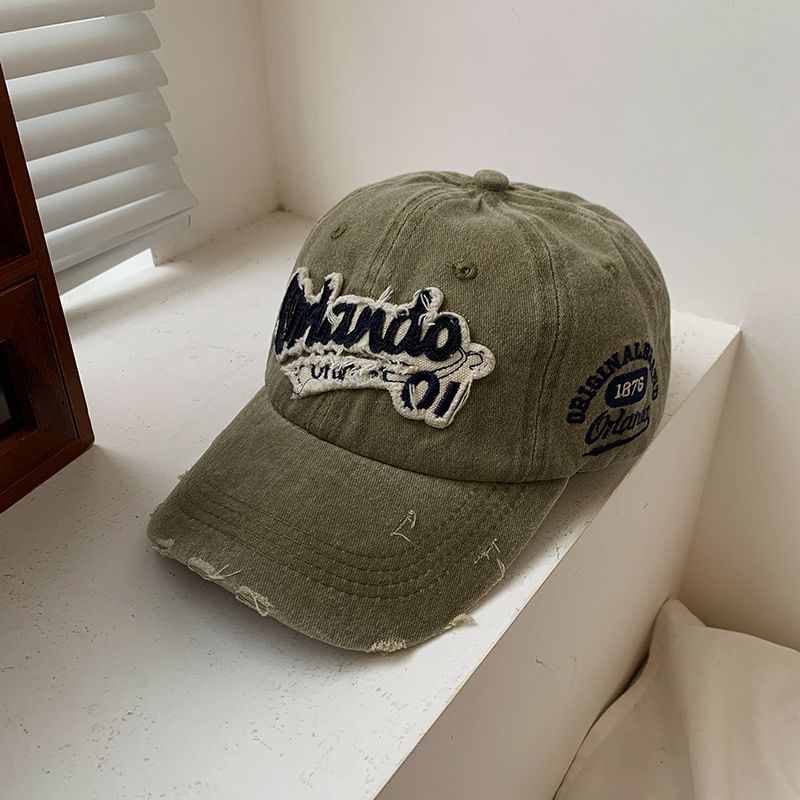 Baseball Washed Lettering Applique Cap Distressed