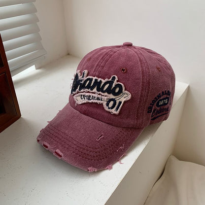 Baseball Washed Lettering Applique Cap Distressed