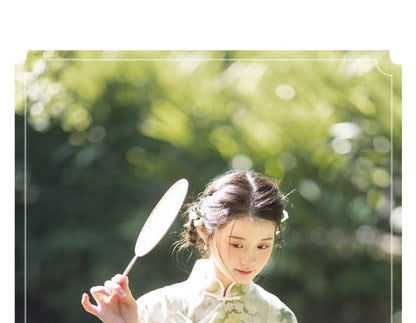 Short-Sleeve Floral Print Midi Qipao
