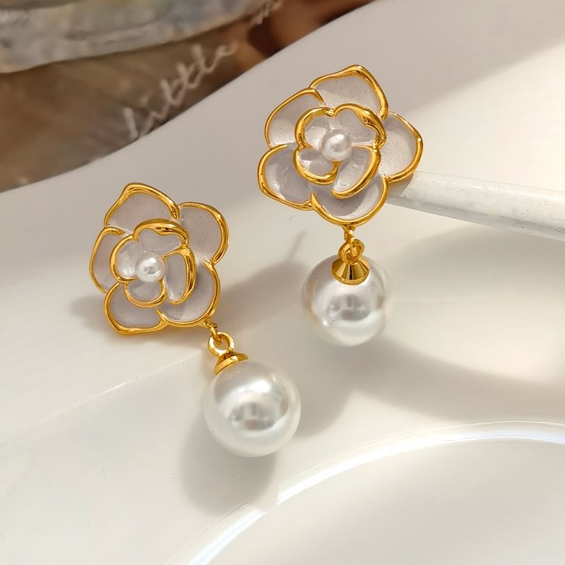 Floral Faux Pearl Alloy Stud Earring