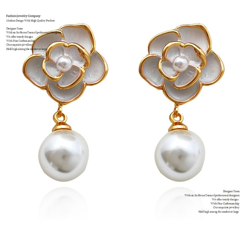 Floral Faux Pearl Alloy Stud Earring