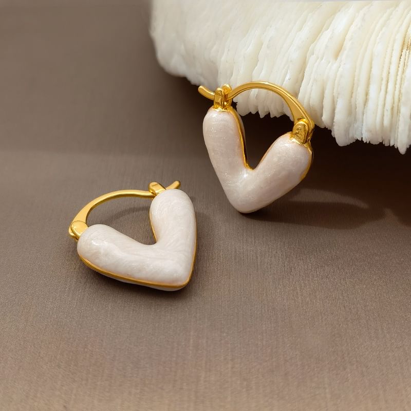 Heart Glaze Alloy Huggie Earring