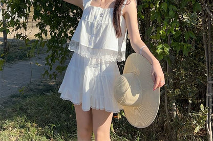 Lace Trim Cami Top / High Waist A-Line Skirt (Various Designs)