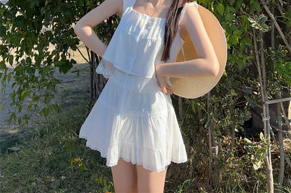 Lace Trim Cami Top / High Waist A-Line Skirt (Various Designs)