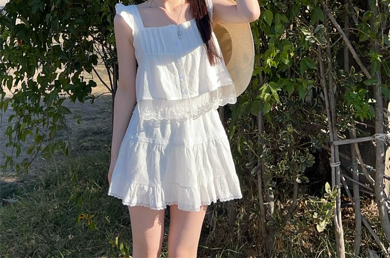 Lace Trim Cami Top / High Waist A-Line Skirt (Various Designs)