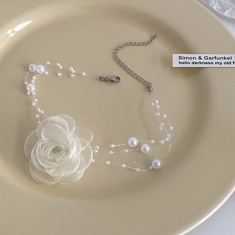 Faux Pearl / Floral Layered Choker