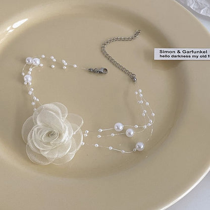 Faux Pearl / Floral Layered Choker