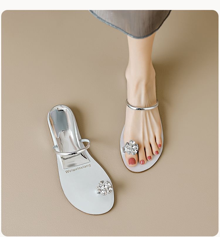 Rhinestone Toe Loop Slide Sandals