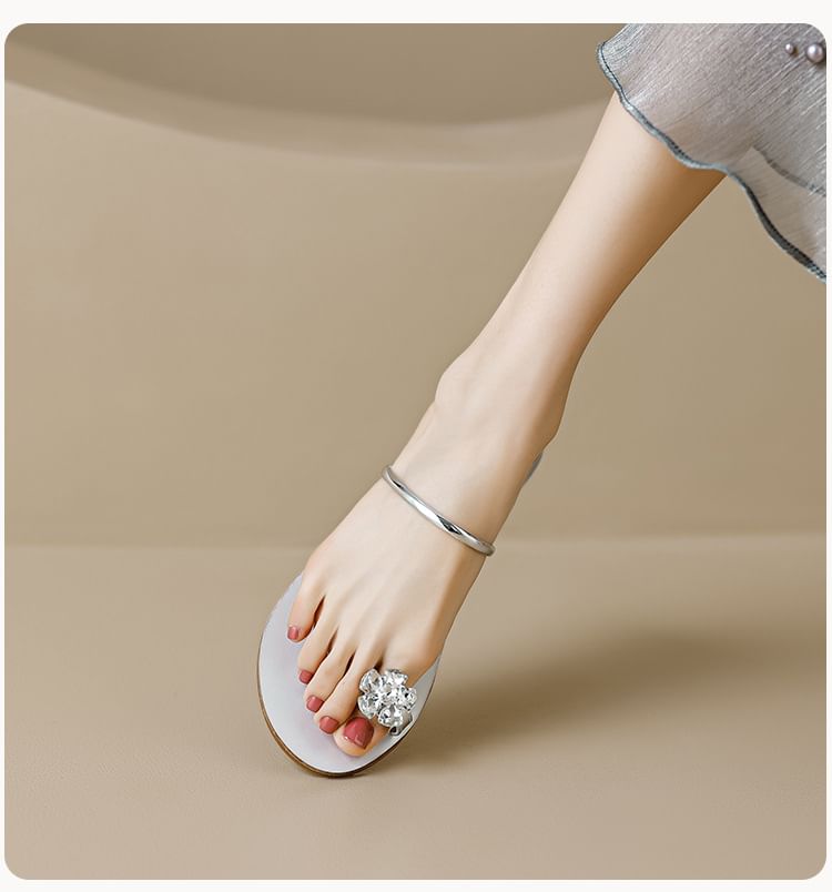 Rhinestone Toe Loop Slide Sandals