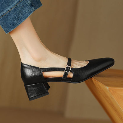 [42] Block Heel Pointy Sandals