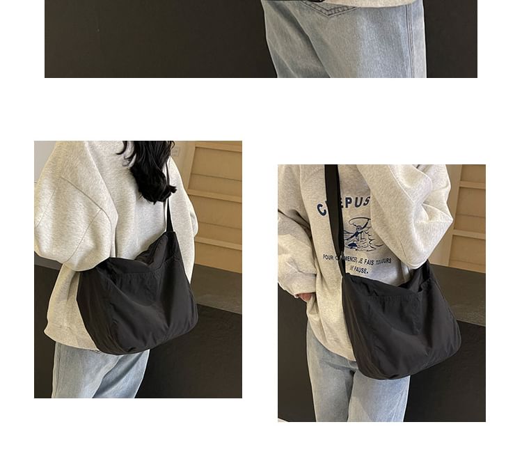 Plain Zip Nylon Shoulder Bag