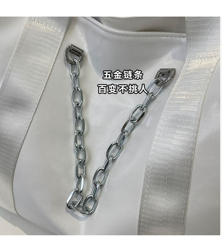 Faux Leather Chained Tote Bag