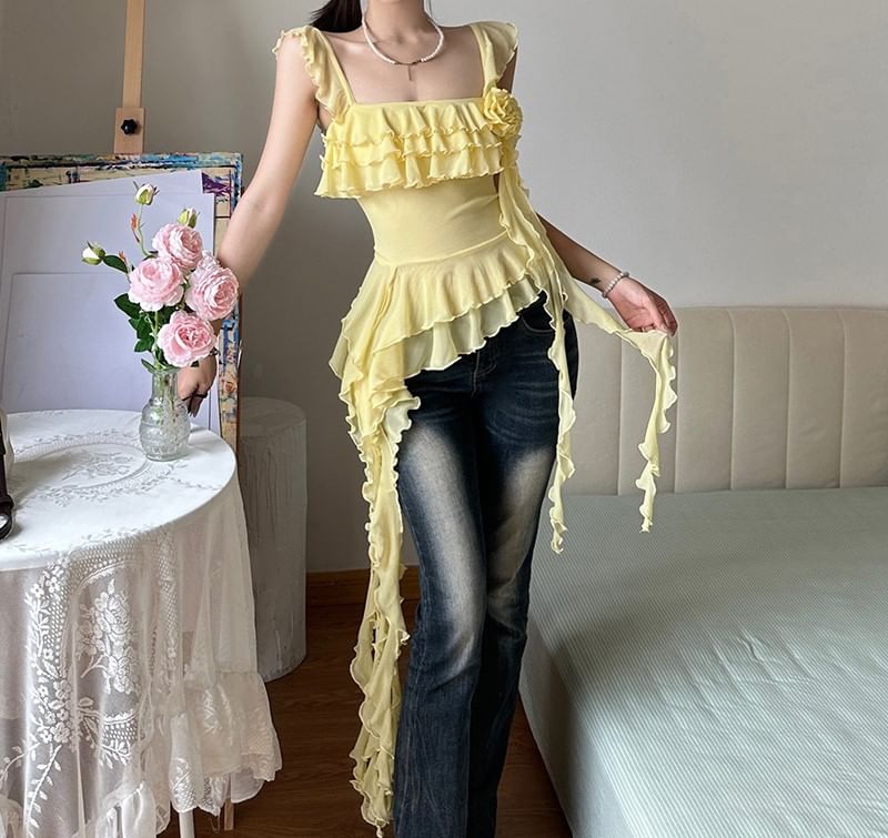 Plain Ruffle Trim Camisole Top