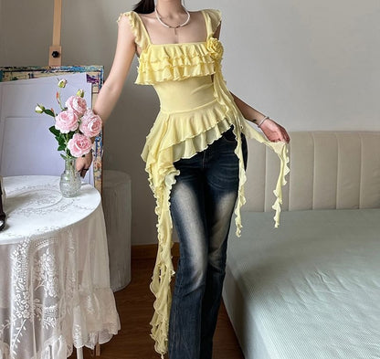 Plain Ruffle Trim Camisole Top