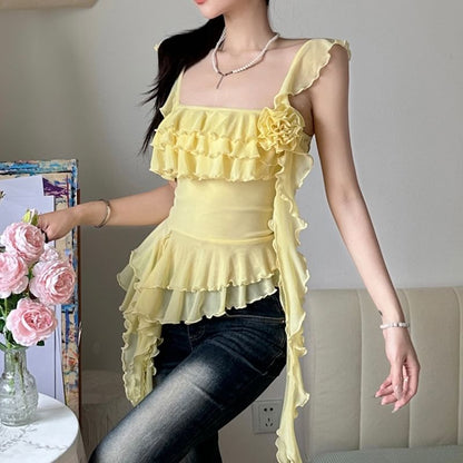 Plain Ruffle Trim Camisole Top