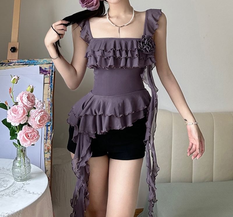 Plain Ruffle Trim Camisole Top