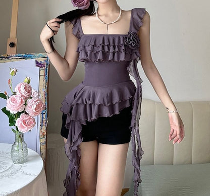 Plain Ruffle Trim Camisole Top