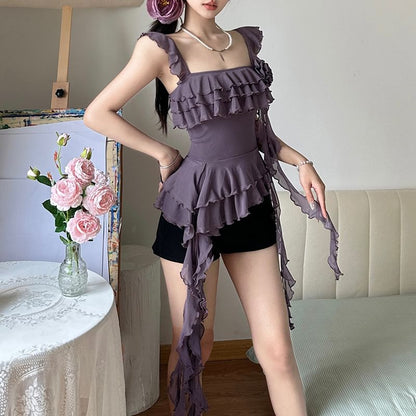 Plain Ruffle Trim Camisole Top