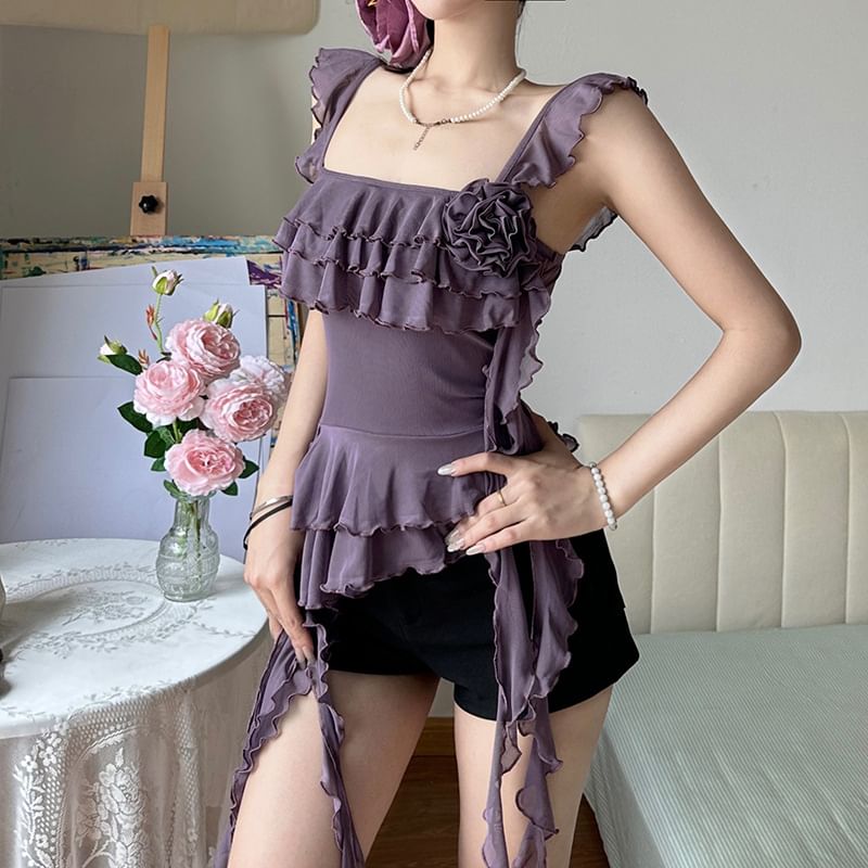 Plain Ruffle Trim Camisole Top