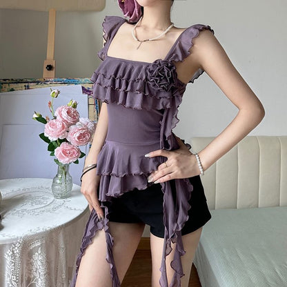 Plain Ruffle Trim Camisole Top