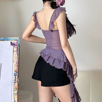 Plain Ruffle Trim Camisole Top