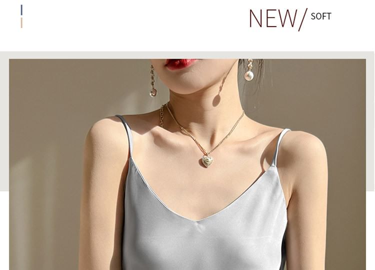 Thin Strap V-Neck Simple Backless Satin Maxi Shift Dress