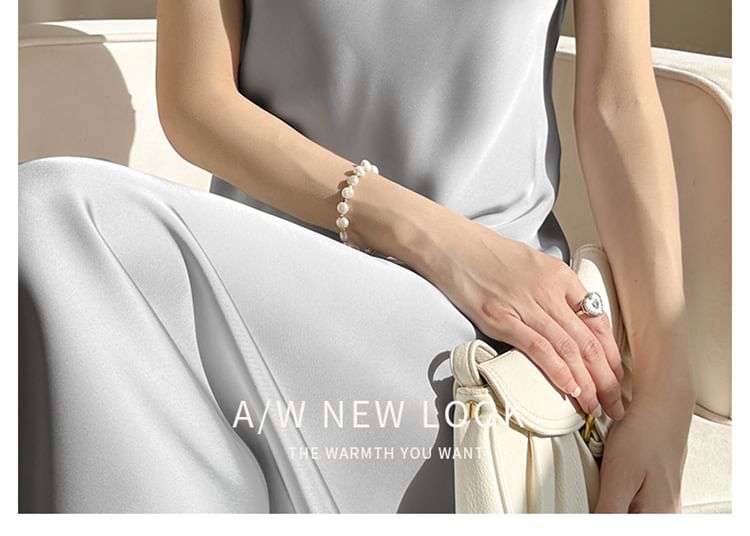 Thin Strap V-Neck Simple Backless Satin Maxi Shift Dress