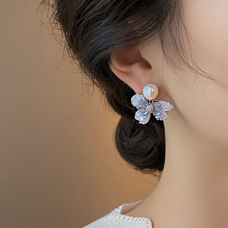 Boucles d'oreilles pendantes en alliage avec fausses perles et cristaux imitation fleurs