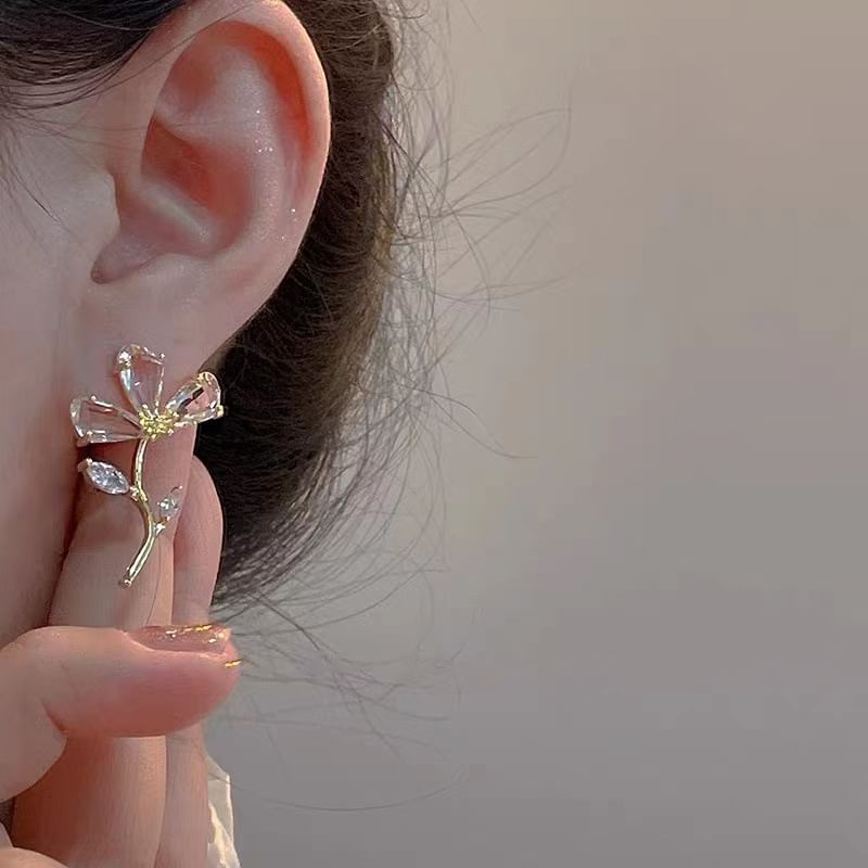 Boucles d'oreilles à tige en alliage avec cristaux artificiels floraux